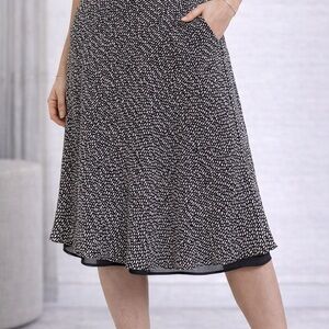 Ann Taylor Black and White Printed A-Line Midi Skirt